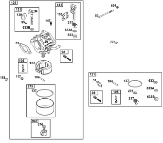 Carburetor Group Diagram and Parts List for 31Q507-0003-H5 200000 - 399999 Briggs and Stratton Engine